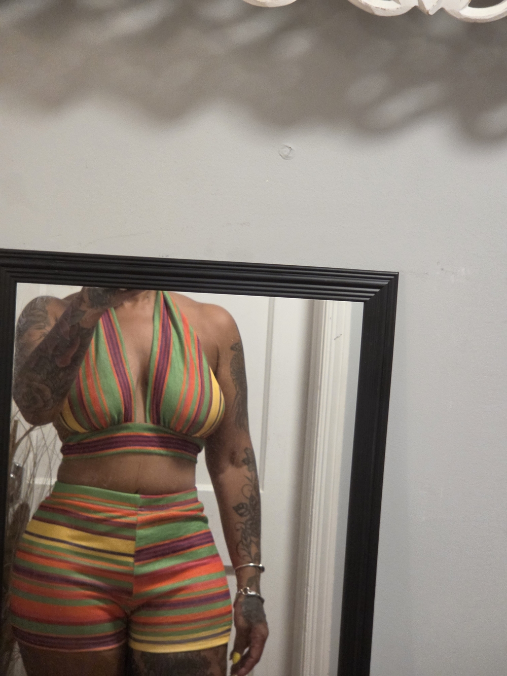 Striped Halter Romper in Green, Yellow & Pink
